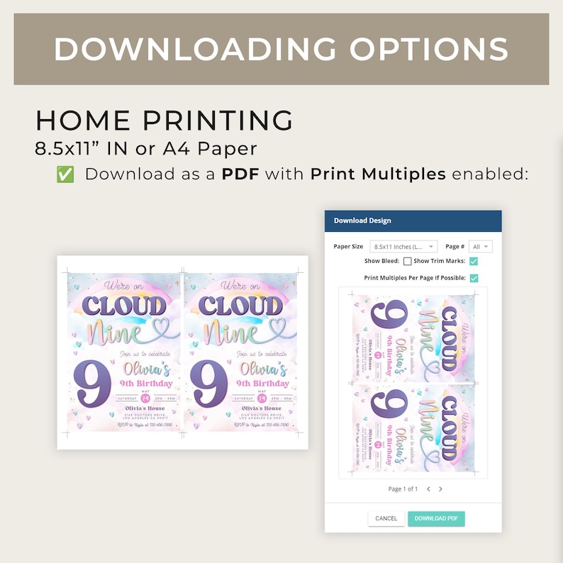 Cloud 9 Birthday Invitation, EDITABLE Pastel Rainbow Party Template ...