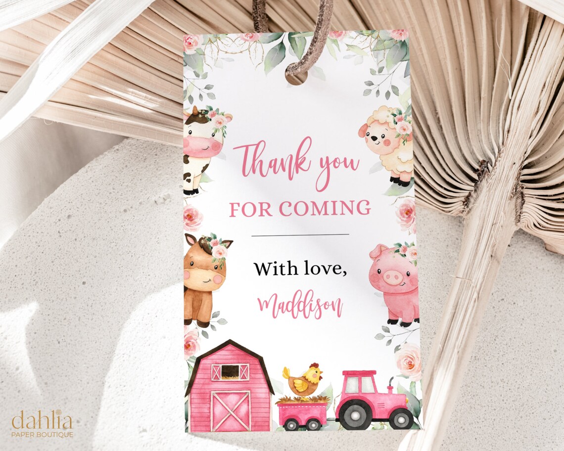 EDITABLE Farm Thank You for Coming Gift Tag Barnyard Party - Etsy