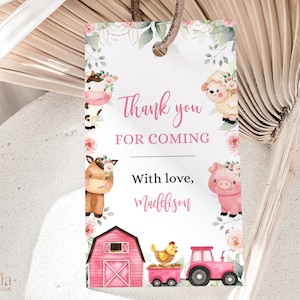 EDITABLE Farm Thank You For Coming Gift Tag, Barnyard Party Favor Tag, Ranch Animals Birthday Label, Barn Baby Shower Gift Tag, BS114, KP082