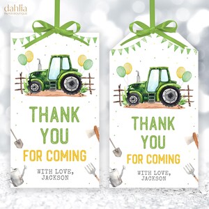 EDITABLE Green Tractor Thank You For Coming Gift Tag, Outdoor Ranch Party Favor, Printable Farm Boy Birthday Tag, Instant Download, KP327