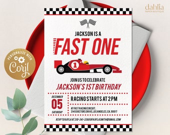 EDITABLE Fast One First Birthday Invitation Template, Printable Race Car Party Invitation, Boy Red Racing Car Invite, Instant Download KP055