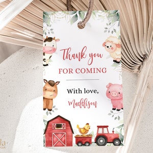 EDITABLE Farm Thank You For Coming Gift Tag, Barnyard Party Favor Tag, Ranch Animals Birthday Label, Barn Baby Shower Gift Tag, BS113, KP082