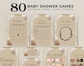 EDITABLE 80 Adventure Awaits Baby Shower Games, Travel Baby Games Bundle, Adventure, Suitcase, Globe, Unisex, Gender Neutral, Corjl, BS093
