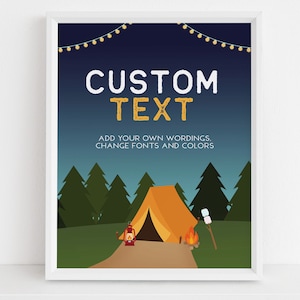 Camping Geburtstag benutzerdefinierte Text Zeichen, Camping Party Dekor, Camp Out Banner, unter den Sternen, Boy Campout, Smores Party, Instant Download KP013