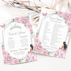 Liste des Mis Padrinos Quinceañera rose et argent, MODIFIABLE Princesse 15e anniversaire Mis coing Anos Corte De Honor, téléchargement immédiat, Q100