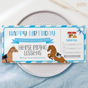 Horse Riding Lessons Gift Voucher, Editable Birthday Surprise Template, Horseback Riding Class Gift Certificate Ticket Trail Ride Equestrian