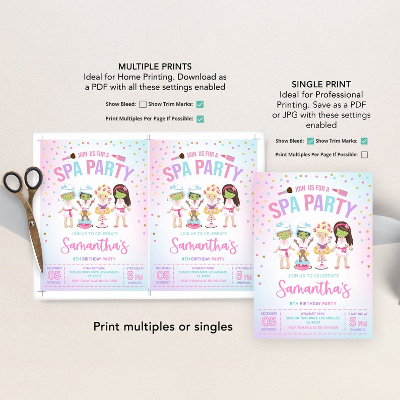 Join Us For A Spa Party Invitation, Editable Pamper Party Invite Template, Tween Manicure & Pedicures Birthday, Glitz and Glam Girls, KP225 image 5