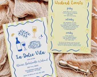 La Dolce Vita Bachelorette Invite & Itinerary Template, Editable Hand Drawn Italian Summer Hen Party Weekend, Ciao Bella Bridal Shower BC070