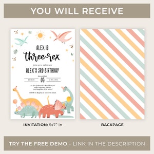 EDITABLE Dinosaur Birthday Invitation, Three-Rex Party Invite Template, Colorful Dino Island, Jurassic Kids Birthday, Instant Download KP124 image 3