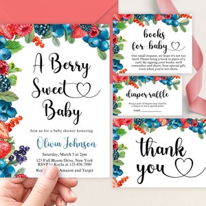 Beere Sweet-Babyparty-Einladungs-Set, EDITIERBARE Erdbeer-Baby-Dusche-Party einladen, Blaubeer-Baby Sprinkle Pack, Instant Download, BS510