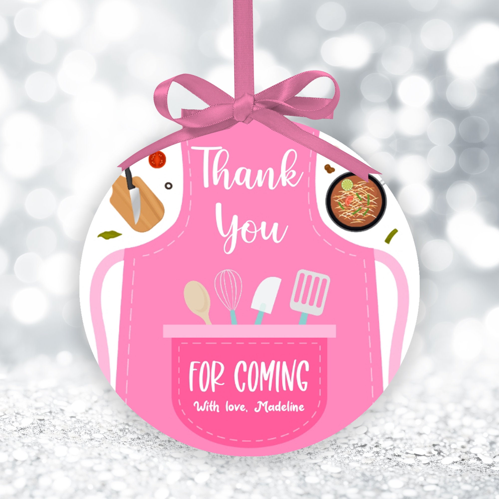 Cooking Thank You Gift Tag, EDITABLE Baking Birthday Label, Pink Little ...