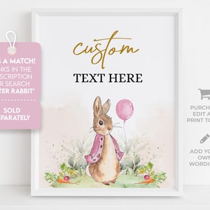 Peter Rabbit First Birthday Welcome Sign, Editable Banner Template, Rustic Bunny, 1st Birthday, Girl Party Printable, Instant Download KP059 image 4