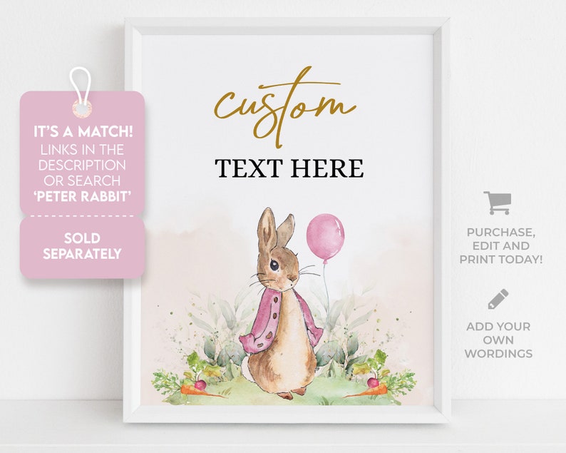 Peter Rabbit First Birthday Welcome Sign, Editable Banner Template, Rustic Bunny, 1st Birthday, Girl Party Printable, Instant Download KP059 image 4