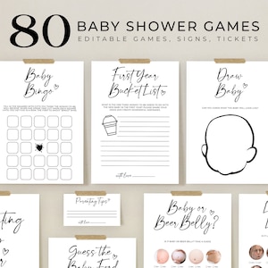Minimalist Baby Shower Game Bundle, Editable Modern Baby Shower Game Pack, Gender Neutral Simple Baby Shower Games, Trivia Template, MBS001