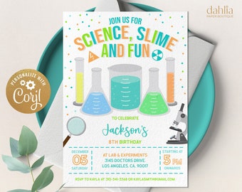 EDITABLE Science Birthday Invitation, Boy Science Party Invitation Template, Slime Experiment, Instant Editable File, Instant Download KP052