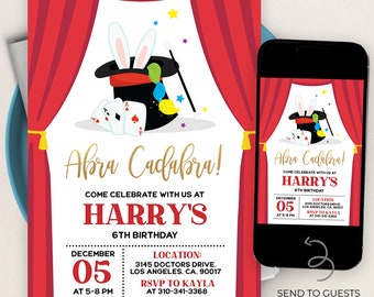 Magic Show Birthday Invitation, EDITABLE Circus Party Invite Template, Boy Tween Celebration, Kids Magician Birthday, Instant Download KP119