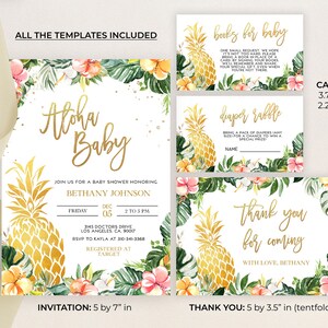 Hawaiian Pineapple Baby Shower Invitation Set, EDITABLE Luau Party Invite Pack, Tropical Summer Baby Sprinkle, Aloha, Instant Download BS144 image 2