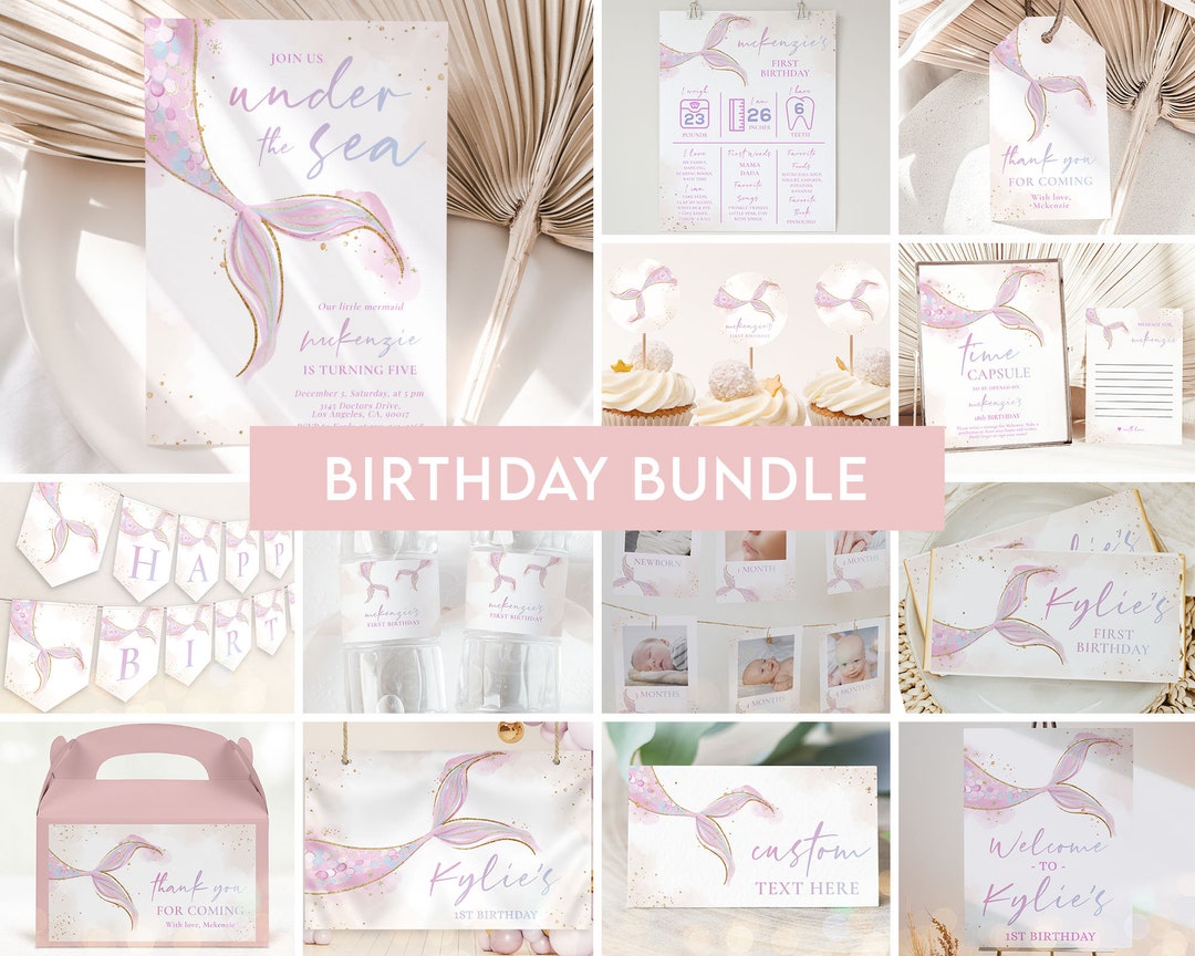 Mermaid Birthday Party Bundle, EDITABLE Under the Sea Party Invite ...