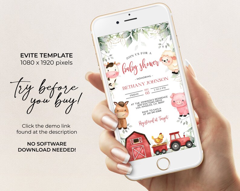 EDITABLE Farm Baby Shower Evite Barn Animals Baby Shower Etsy