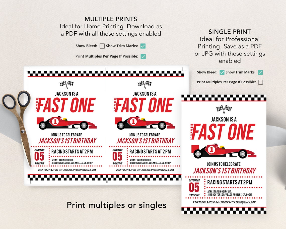 EDITABLE Fast One First Birthday Invitation Template, Printable Race ...
