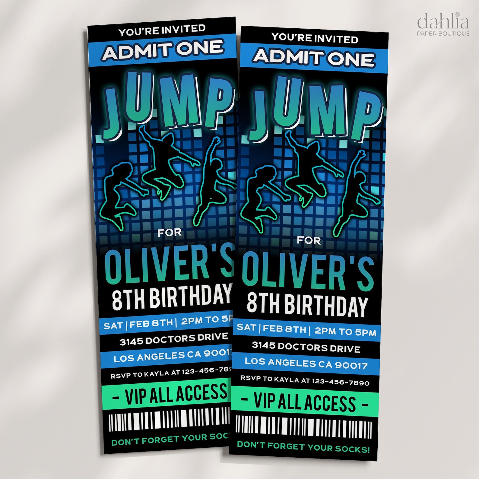 Jump Ticket Invitation, Editable Jump Birthday Invite, Blue Trampoline ...