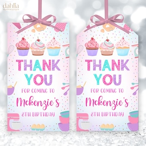 Back Danke Geschenkanhänger, EDITIERBAR Cupcake Dekorieren Party Favor Tag, Kochen Geburtstag Etikett, Mädchen Küche Party Tag, Little Chef, KP221
