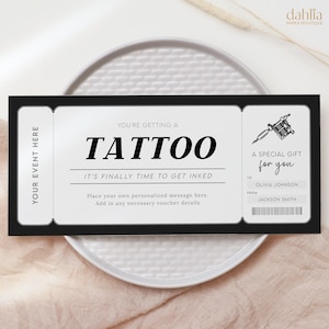Tattoo-Geschenkgutschein, bearbeitbares Tattoo-Geschenkgutschein zum Ausdrucken, Get Inked Tattoo-ticketvorlage, Tattoo-Coupon-Geschenkkarte, jeden Anlass