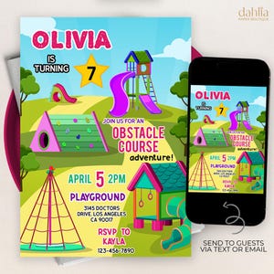 Obstacle Course Birthday Invitation, Editable Outdoor Adventure Park Party Invite, Rope Course Climbing Playground, Instant Download, KP611