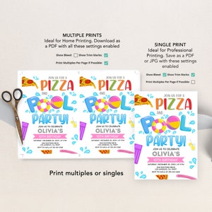 Pizza Pool Party Invitation, EDITABLE Swimming Party Invite, Tropical ...