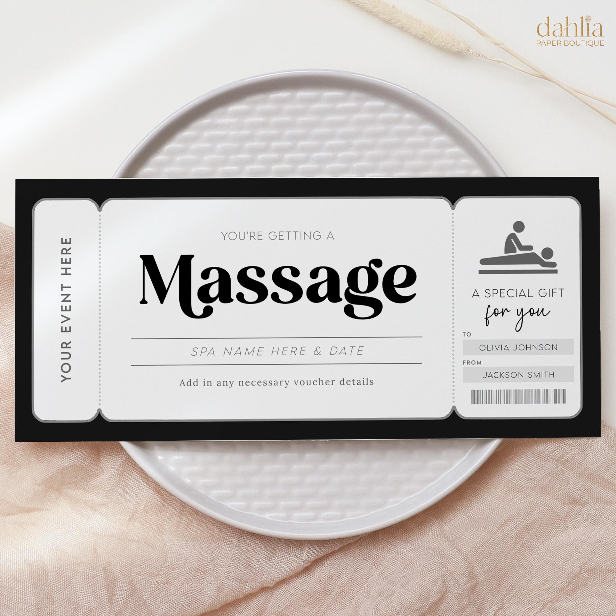 Massage Gift Voucher, Editable Weekend Away Coupon Ticket, Couples Spa Day Voucher Certificate, Printable Surprise Last Minute Gift Idea