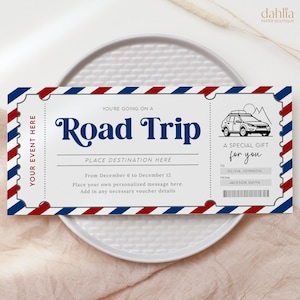 Road Trip Gift Voucher, Editable Weekend Away Trip Certificate, Printable Road Trip Ticket Invitation, Surprise Travel Voucher, Any Occasion