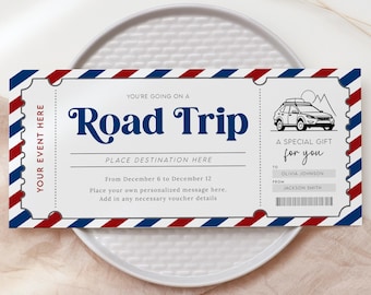 Road Trip Gift Voucher, Editable Weekend Away Trip Certificate, Printable Road Trip Ticket Invitation, Surprise Travel Voucher, Any Occasion