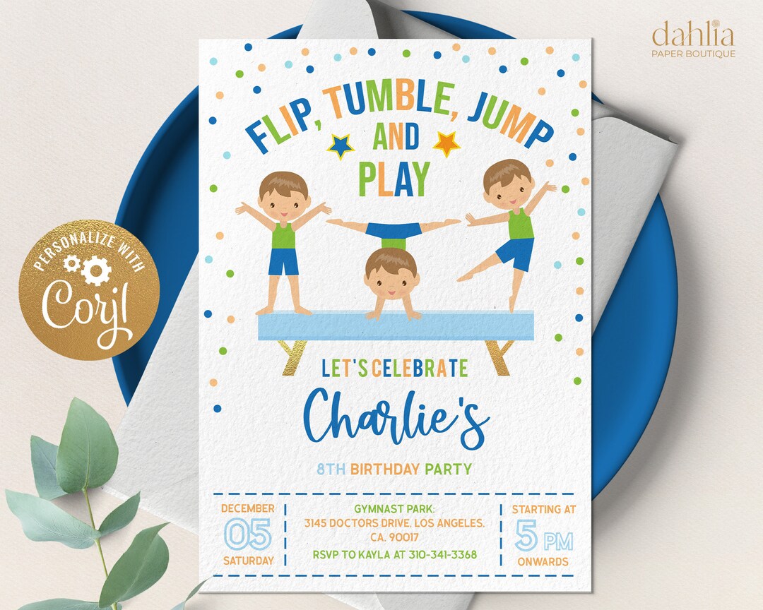 Gymnastics Birthday Invitation, EDITABLE Gymnastics Party Invitation