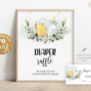 Signo de rifa de pañales, Baby Shower de cerveza, Baby Shower de cervecería, Baby is Brewing Baby Shower, Baby Shower de parejas, Tarjeta de rifa de pañales Corjl, BS083