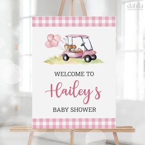 Golf Baby Shower Welcome Sign, Let&#39;s Par-Tee Baby Shower Sign Template, Tee Time Baby Shower Banner, Pink Girl Golf Printable, Corjl, BS239