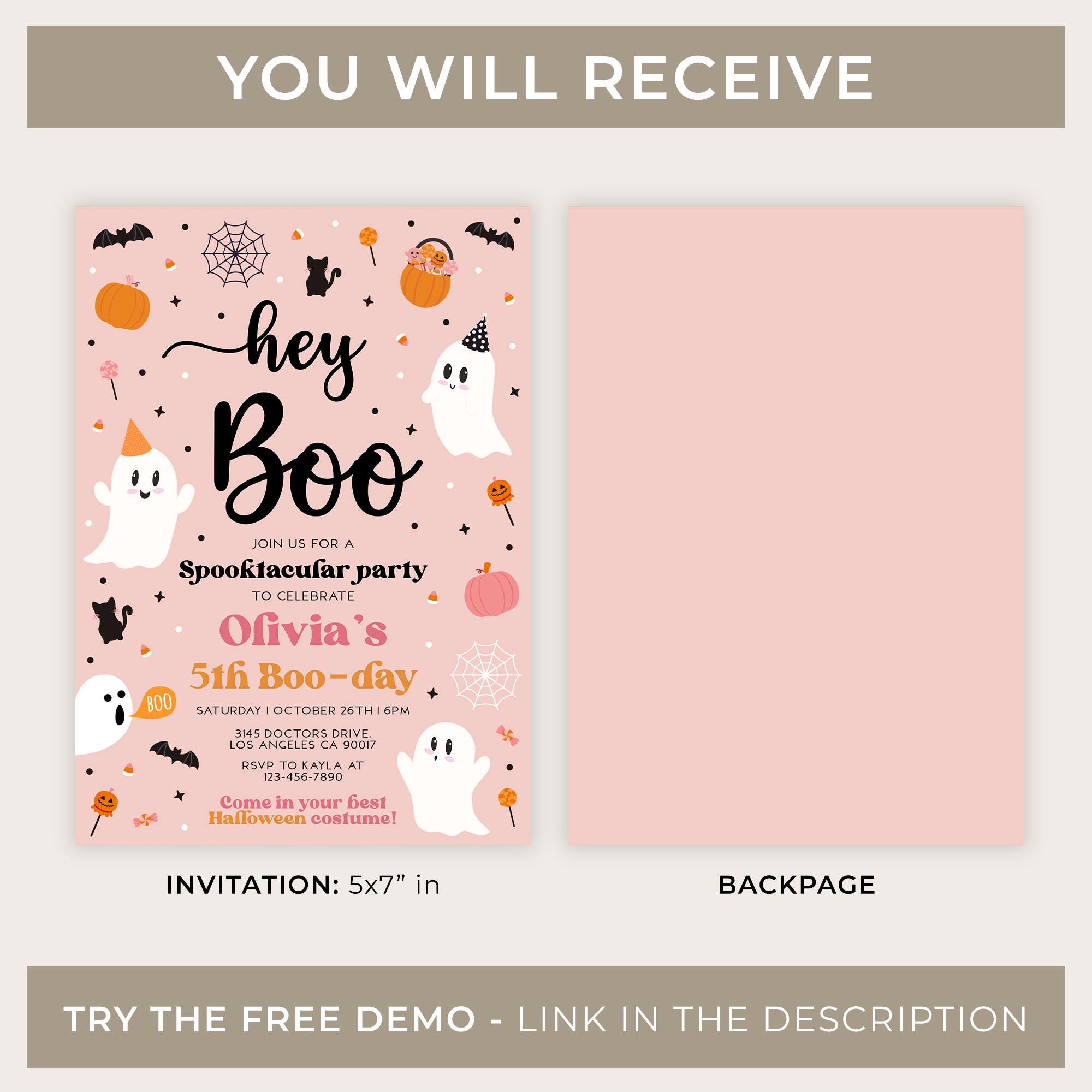 Hey Boo Birthday Invitation, EDITABLE Spooky Halloween Party Template ...