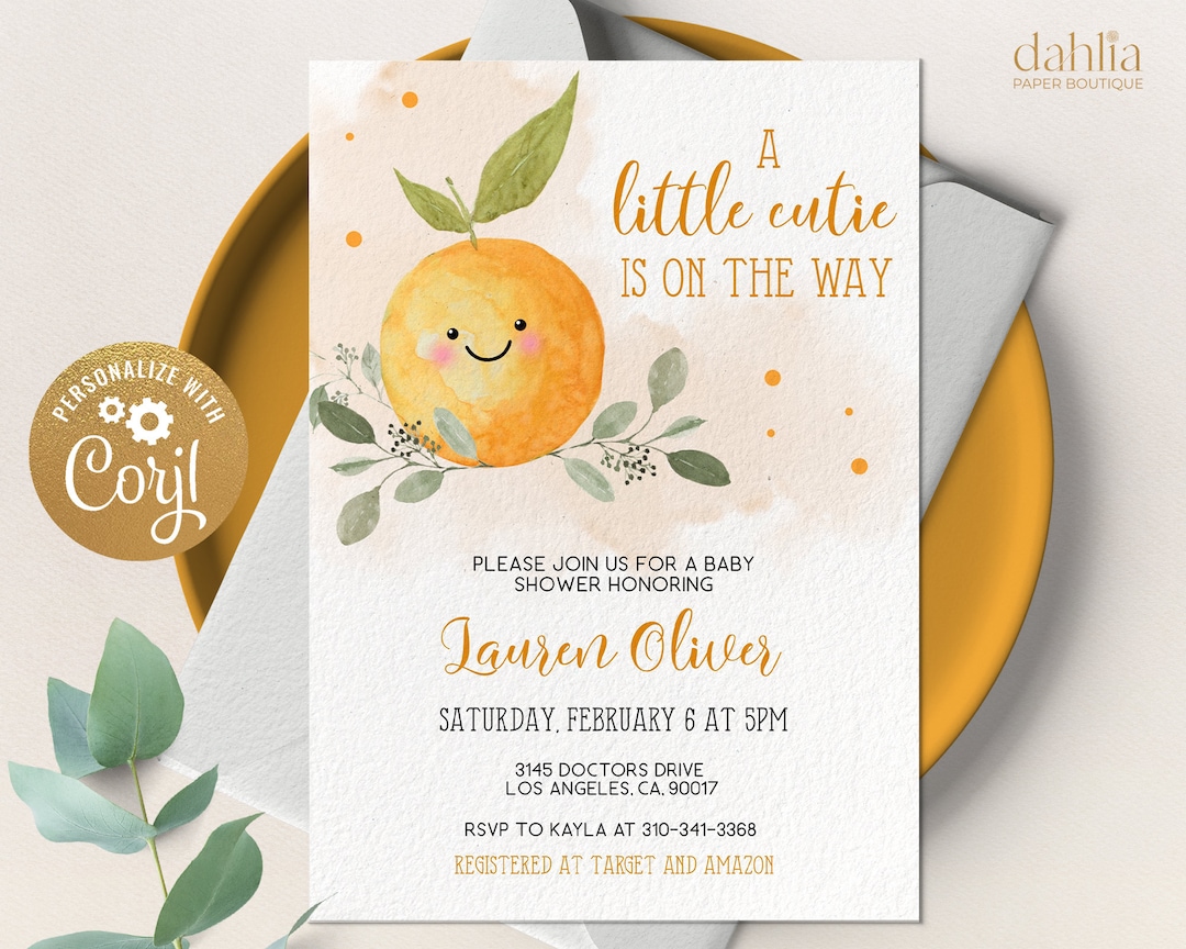 Little Cutie is on the Way Baby Shower Invitation Card, Clementine