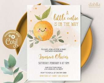 Little Cutie Is On The Way Baby Shower Invitation Card, Clementine Shower Invite, Orange Baby Shower, Unisex Baby Shower Invite, Corjl BS032