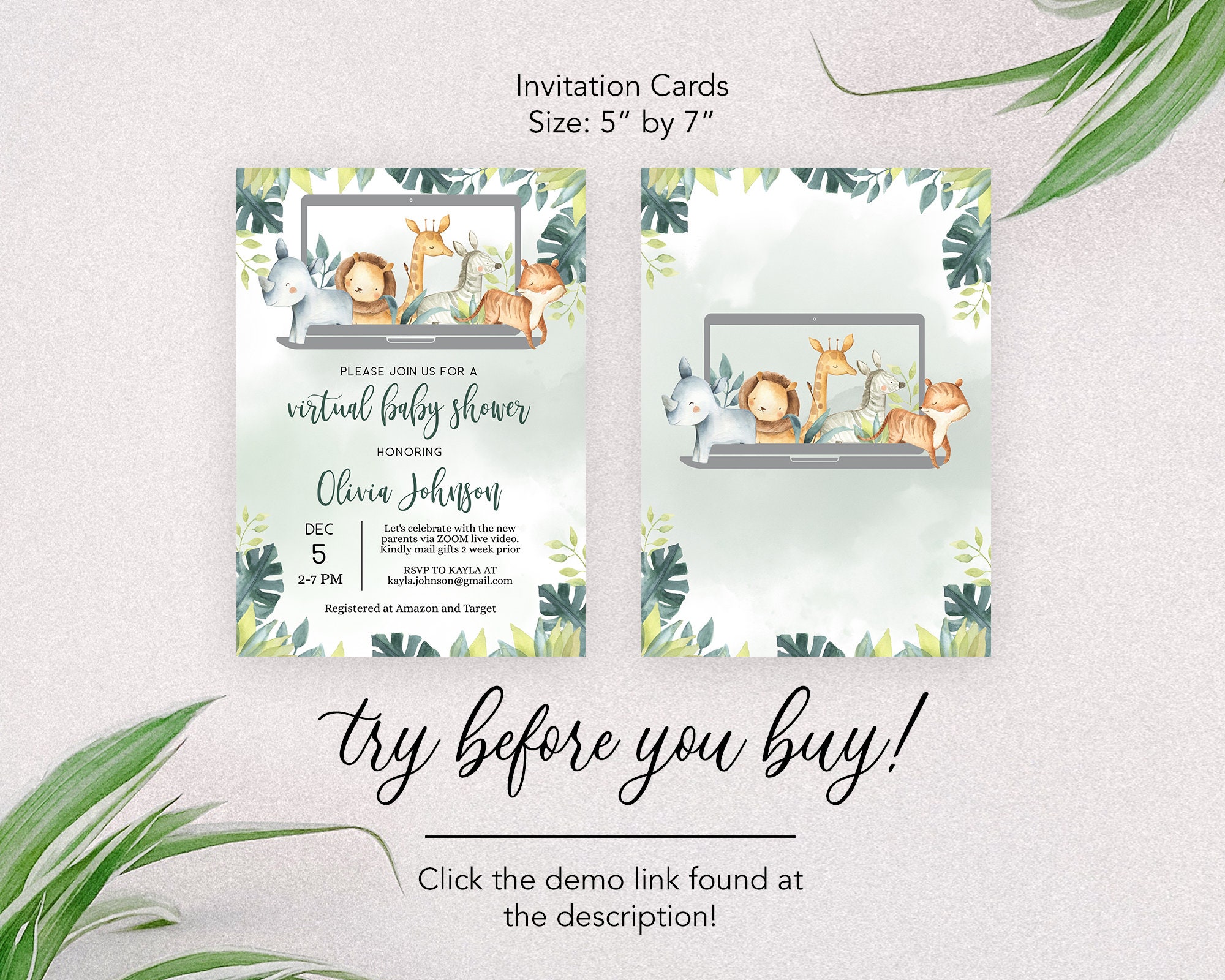 Safari Tiere grün virtuelle Baby-Dusche einladen grün | Etsy