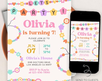 Friendship Bracelet Birthday Invitation, Editable Tween Girl Jewelry Making Party, Bead Bar Invite, In My Birthday Era Quick Download, KP644