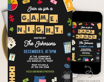 Editable Game Night Invitation Invite Family Birthday Party Board Games ...