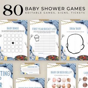 Editable 80 Baby Q Baby Shower Games, EDITABLE BBQ Games Bundle, Backyard Baby Shower Games Set, BBQ Gender Neutral, Instant Download, BS167