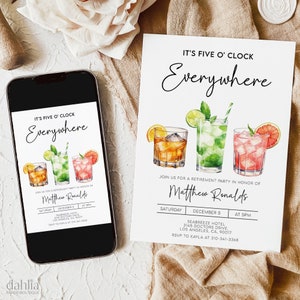 Invitation départ à la retraite il est 5 heures du matin, invitation à une fête adulte modifiable, cocktail d'adieu, carte Happy Hour Je suis à la retraite, AP026