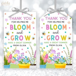 Etiquetas editables de agradecimiento al maestro, gracias por ayudarme a florecer etiqueta de regalo de flores de plantas, planta de cactus, descarga instantánea personalizada Corjl