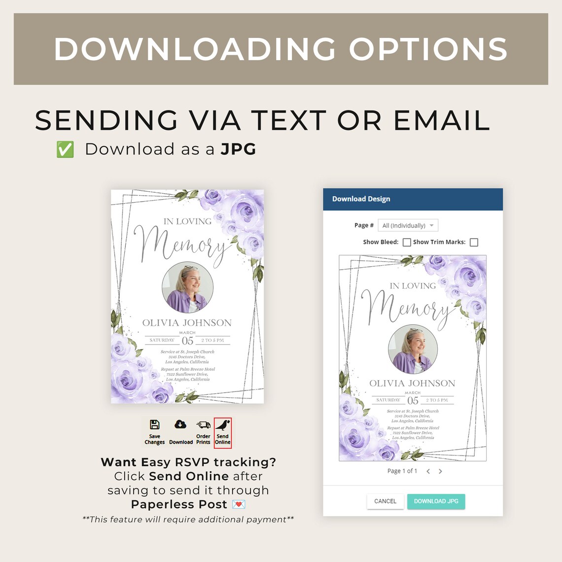 Funeral Invitation Template, Editable Lilac Purple Floral Funeral ...