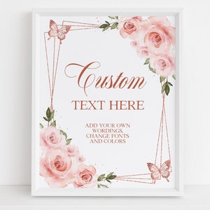 Roze en Rose Gold Quinceañera Custom Sign, Bewerkbare Tiara Rose 15e verjaardag Girl Poster, DIY Printable Mis Quince Anos Table Sign, Q014