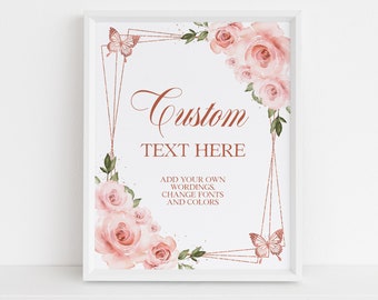 Pink and Rose Gold Quinceañera Custom Sign, Editable Tiara Rose 15th Birthday Girl Poster, DIY Printable Mis Quince Anos Table Sign, Q014