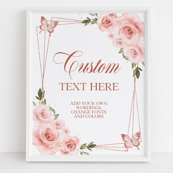 Pink and Rose Gold Quinceañera Custom Sign, Editable Tiara Rose 15th Birthday Girl Poster, DIY Printable Mis Quince Anos Table Sign, Q014