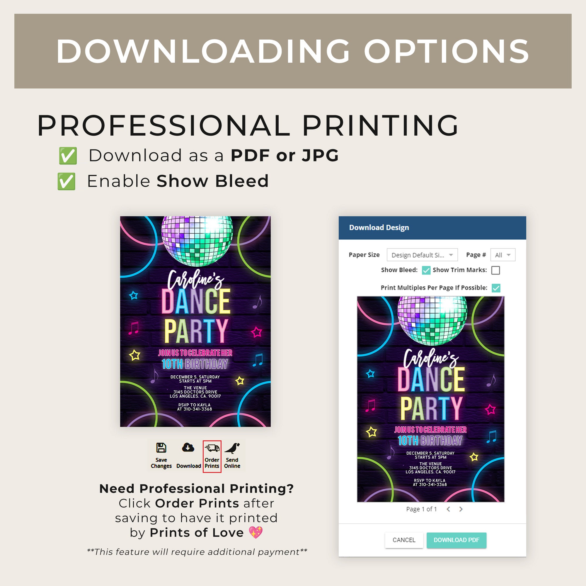 Kids Rave Invite Kids Dance Party Invitation, Editable Disco Birthday Invite, Glow Neon ...