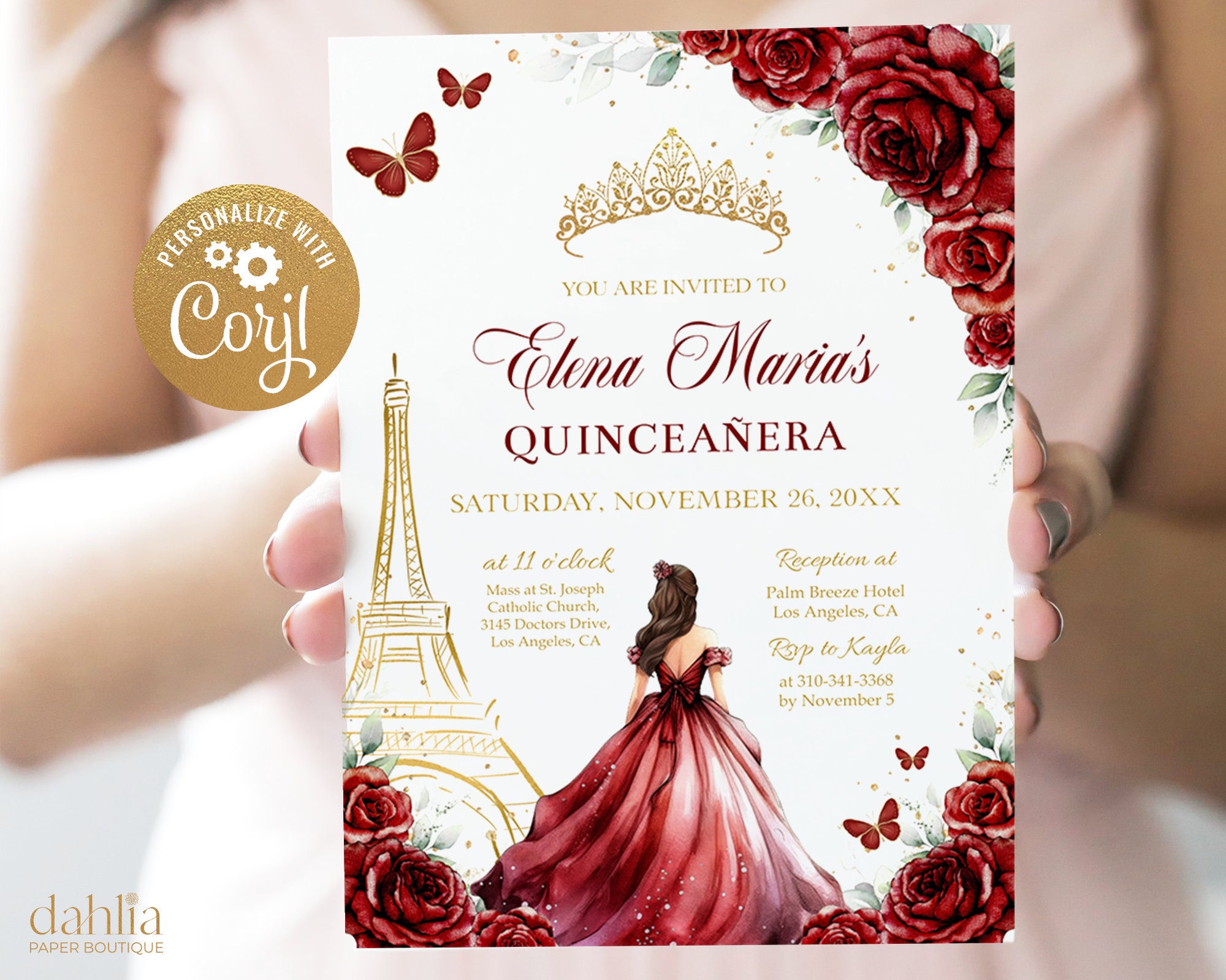 Invitación de quinceañera roja y dorada de Borgoña, 15 cumpleaños parisino  EDITABLE, fiesta de la Torre Eiffel, Mis Quince Anos, Descarga instantánea  Q048 - Etsy México, image size:2000x1600